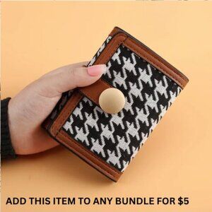 $5 ADD ON ITEM-Small Houndstooth Trifold Wallet Leather Purse Credit Card Holder